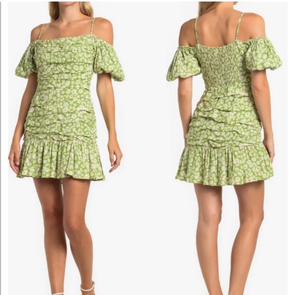 ASTR The Label New Ruched Off Shoulder Mini Dress